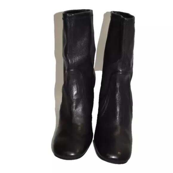 $700 STUART WEITZMAN CURVEBLOCK 100 SQUARE LEATHER BOOTIE SOCK BLACK 9.5 (PB24) - Picture 3 of 8